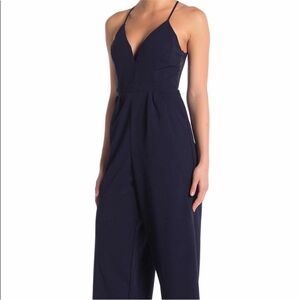 Love, Nickie Lew Small Navy‎ Blue Lace Back Jumpsuit Romper Pockets Zip Up